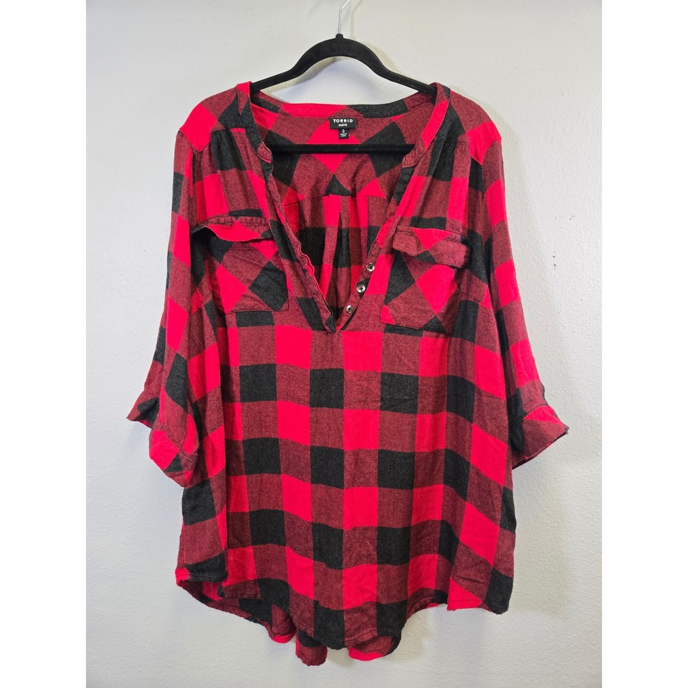 Torrid Buffalo Plaid Harper Pullover Blouse Red Black 3